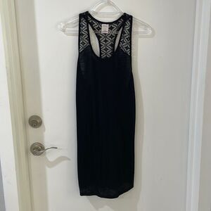 XHILARATION  black racerback dress with crochet back swim coverup small